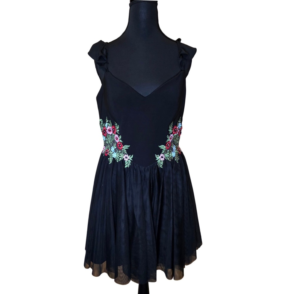 BA Nites Black Floral Embroidered Party Dress Cap‎ Sleeves Size 11